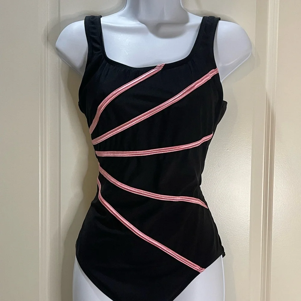 Robby Len Black and Pink One Piece Swimsuit Size 12